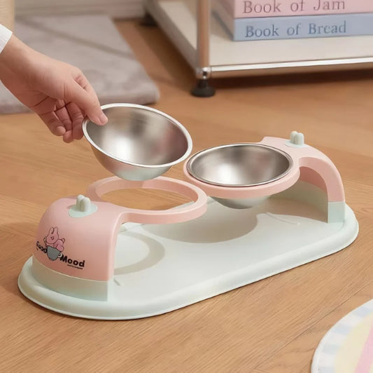 Nunbell Double stainless steel bowl with a wide base for pets