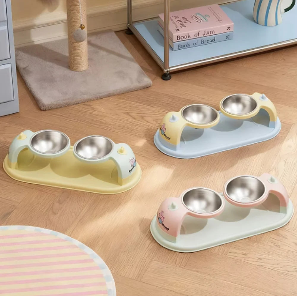 Nunbell Double stainless steel bowl with a wide base for pets