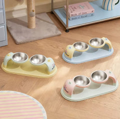 Nunbell Double stainless steel bowl with a wide base for pets