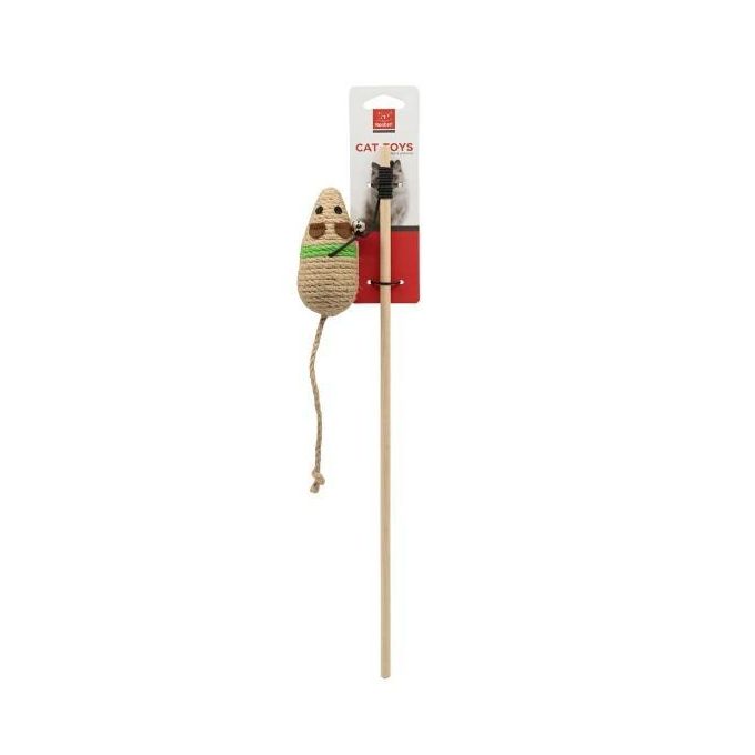 Nunbell sisal mouse teaser wand cat toy with wooden stick