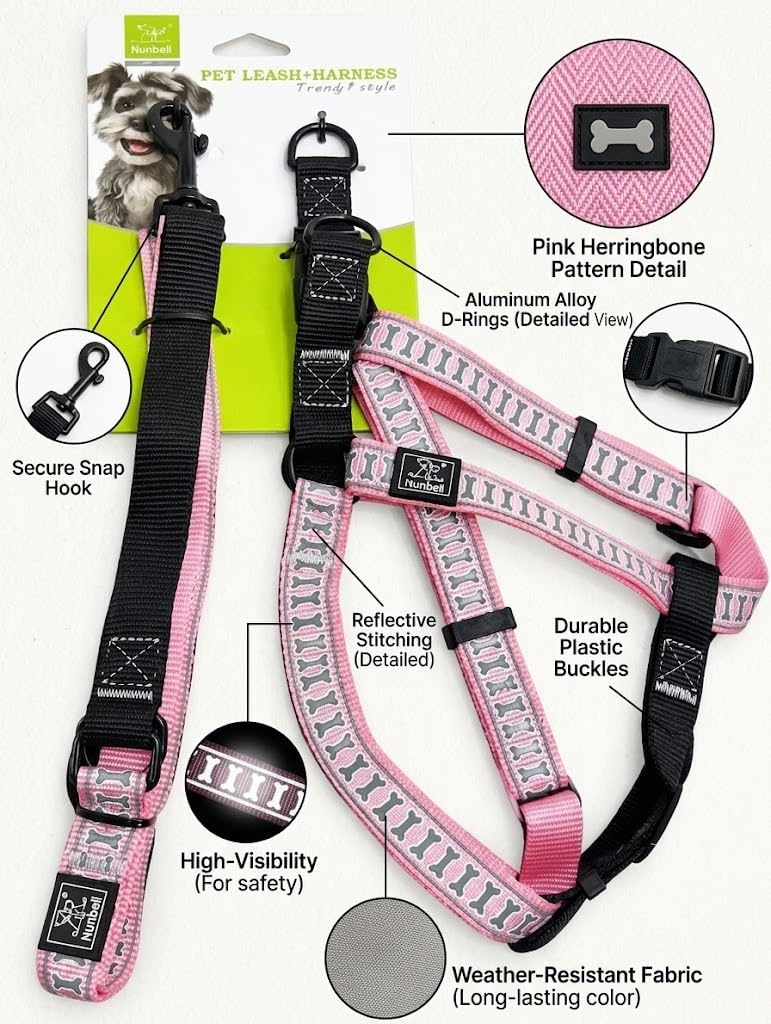 Nunbell Dog Collar with Body Harness and Leash Set