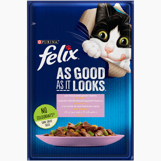 FELIX Trout and Green Bean Wet Cat Food Pouch 85g