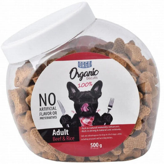 Orgo Organic Biscuits adult Beef & Rice 500 gm