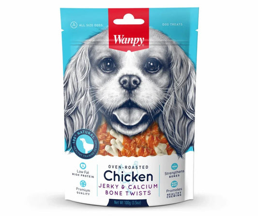 Wanpy Low Fat Oven-Roasted Chicken Jerky & Calcium Bone Twists Dog Treats 100G