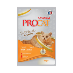 PROCAT Chiken - Sterilized - Wet Cat Food - Soft Chunks in Gravy - 100g