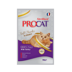 PROCAT Turkey - Sterilized - Wet Cat Food - Soft Chunks in Gravy - 100g